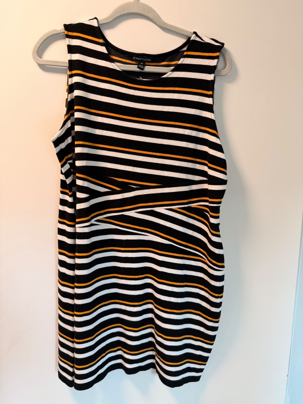 41 Hawthorn Black White and Mustard Striped Sleeveless Dress